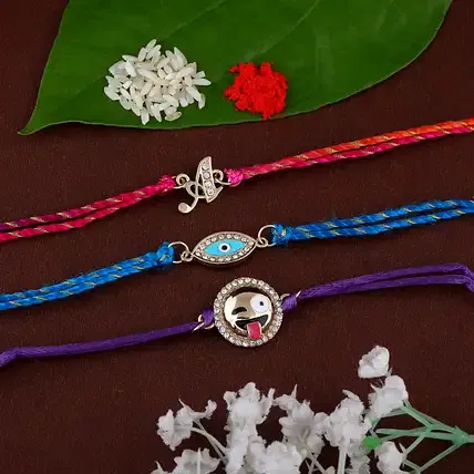 Trio Rakhi: Letter, Evil Eye and Funny Emoji FNP sale