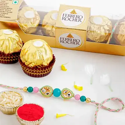 Opulent Kundan Rakhi with Ferrero Rocher FNP sale