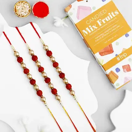 Rudraksha Rakhi Set of 3 with Chocolate Bliss FNP sale
