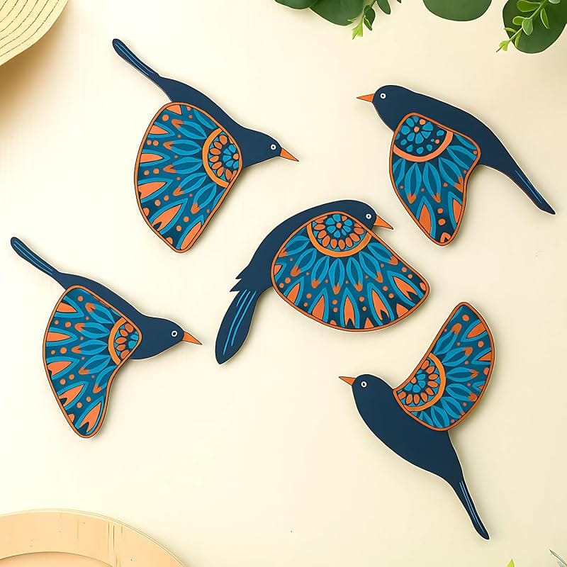 GiftOday Wooden 3D Birds Wall Art (Set of 5)