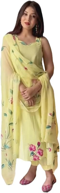 GoSriKi Women Straight Kurta Set in Yellow