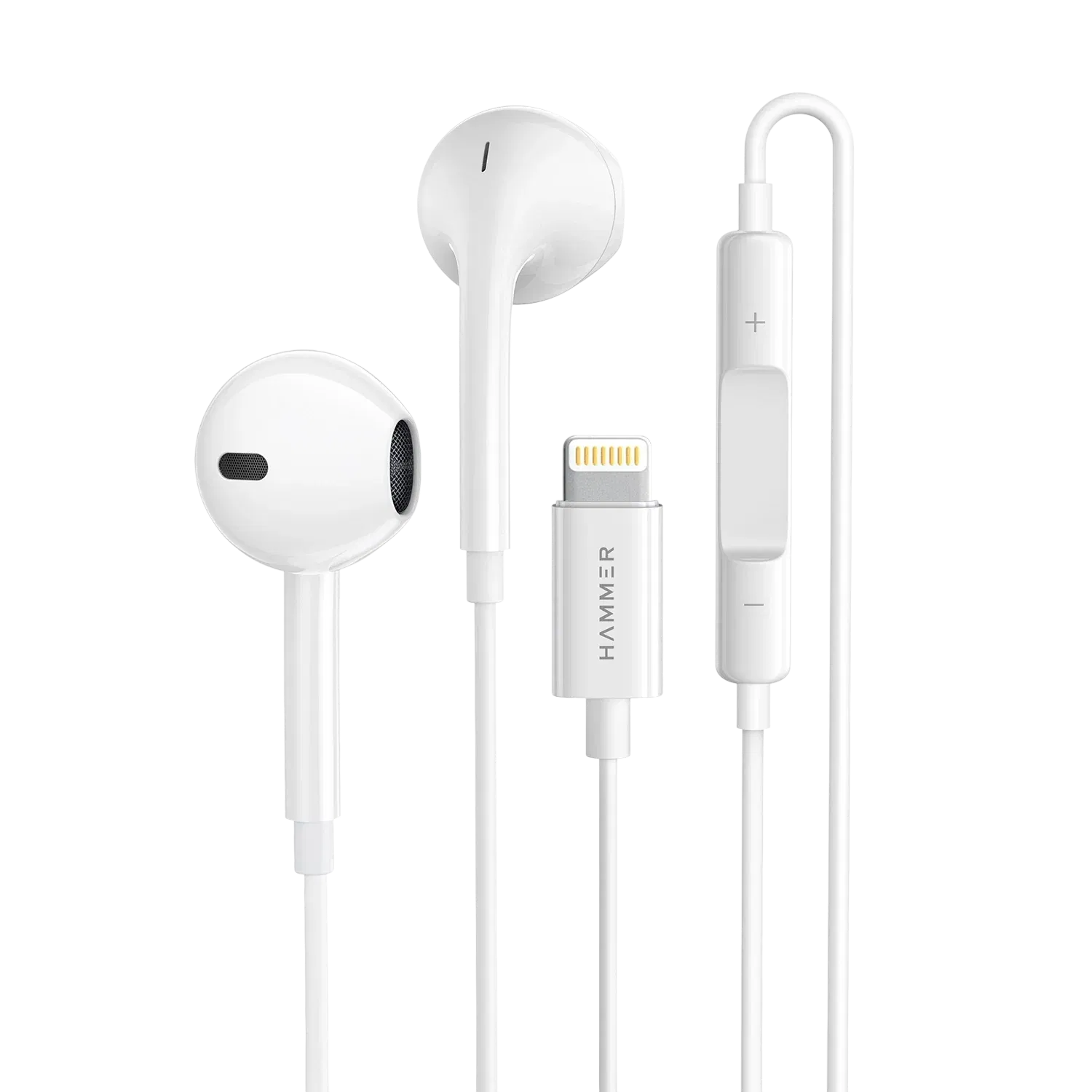Hammer Nova 4 Lightning Earphones with Mic, Ergonomic Half In-Ear Wired Earphones for iPhones - White Hammer sale