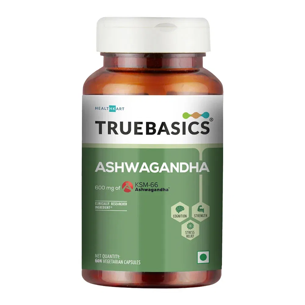 TrueBasics Ashwagandha with 600 mg KSM-66, 60 Capsules HealthKart sale