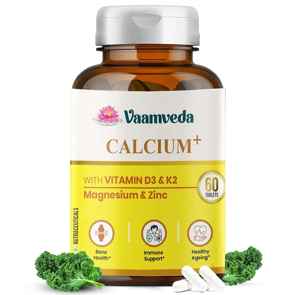 Vaamveda Calcium+ with Vitamin D3 & K2, 60 tablets Unflavoured HealthKart sale