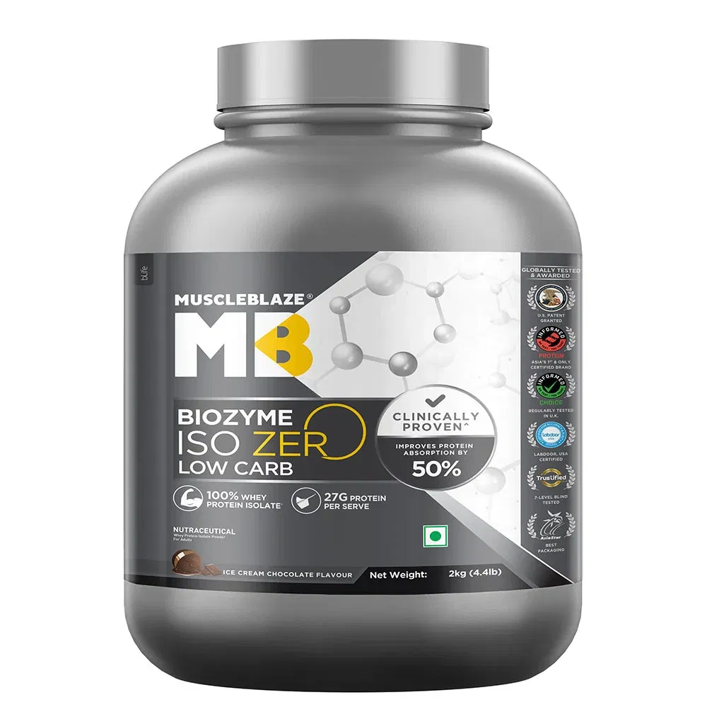 MuscleBlaze Biozyme Iso-Zero, 4.4 lb Low Carb Ice Cream Chocolate HealthKart sale