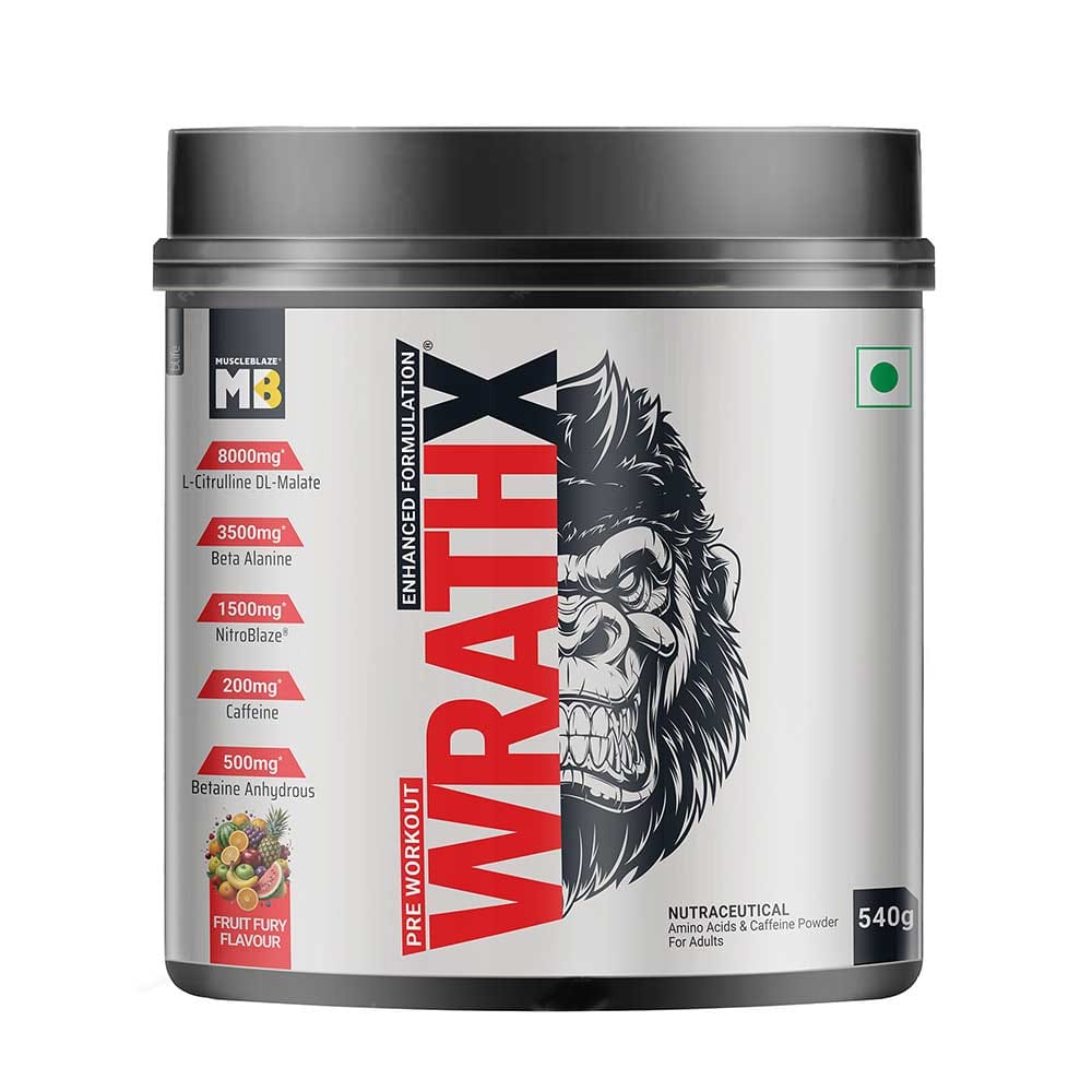 MuscleBlaze Pre Workout WrathX, 1.19 lb Fruit Fury HealthKart sale