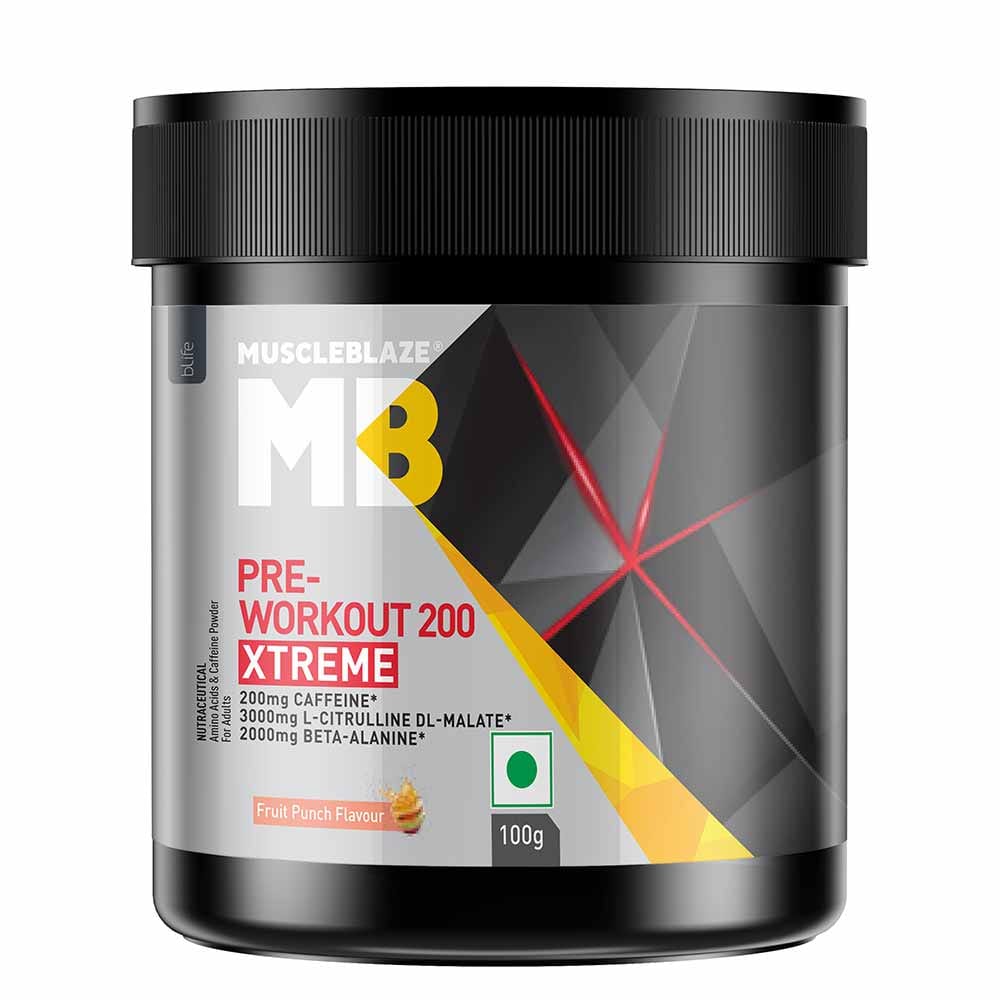 MuscleBlaze PRE Workout 200 Xtreme, 0.22 lb Fruit Punch HealthKart sale