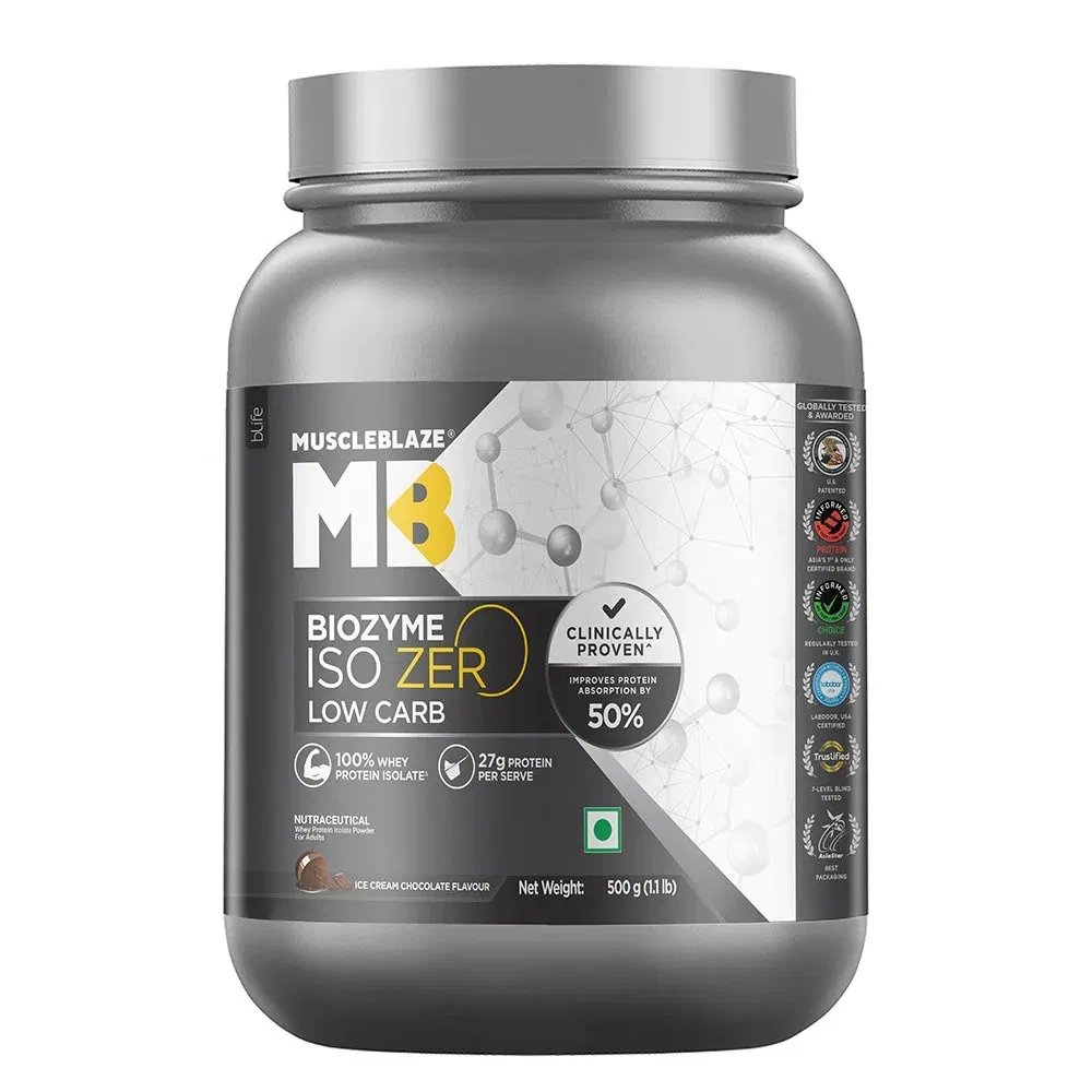 MuscleBlaze Biozyme Iso-Zero, 1.1 lb Low Carb Ice Cream Chocolate HealthKart sale