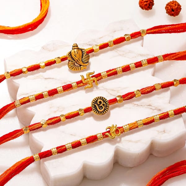 IGP Gold Toned Swastika, Om and Ganesha Rakhi Set of 4 IGP sale
