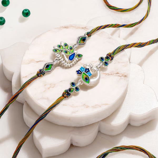 IGP Silver-Plated Peacock Rakhi Set of 2 IGP sale