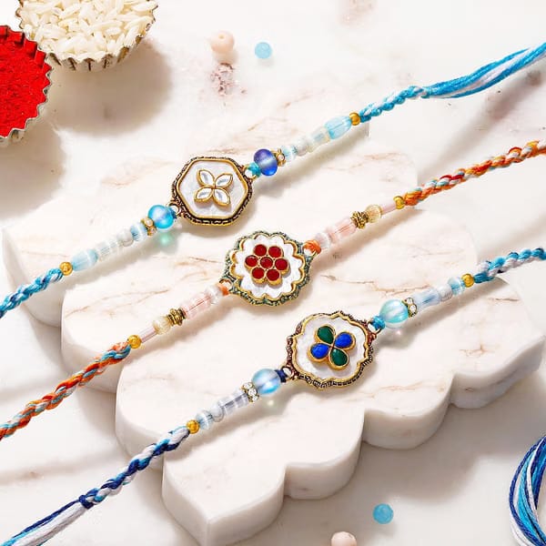 IGP Meenakari Floral with Mother of Pearl Rakhi Set of 3 IGP sale