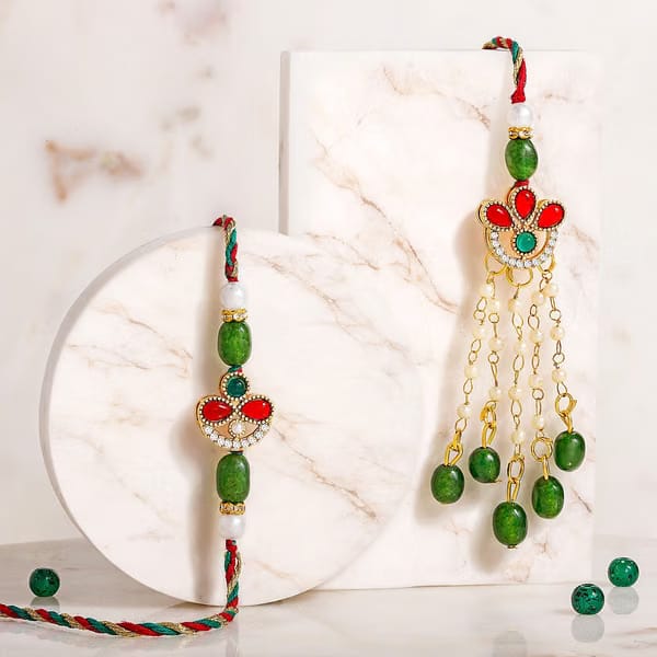 Kundan Pearl Bhaiya Bhabhi Rakhi Set IGP sale