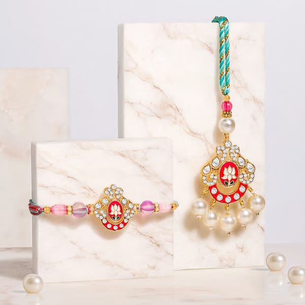 Pink Lotus Meena Bhaiya Bhabhi Rakhi Set IGP sale