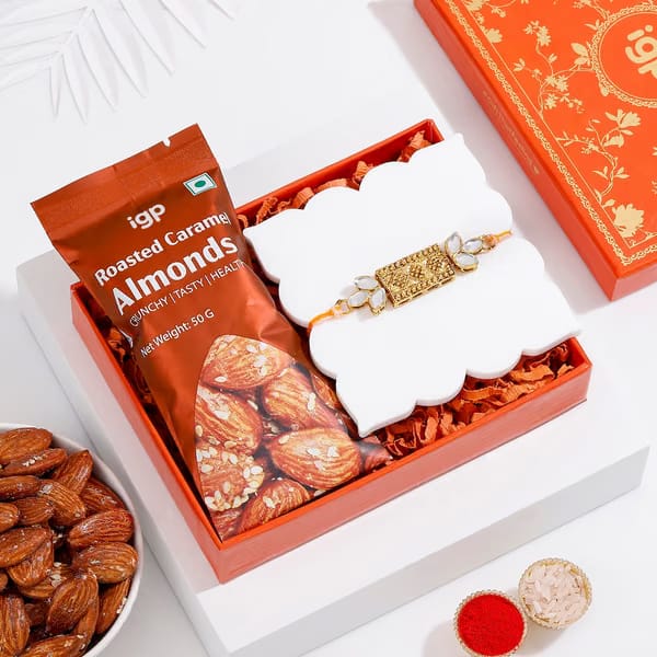Antique Kundan Rakhi and Almonds Combo IGP sale