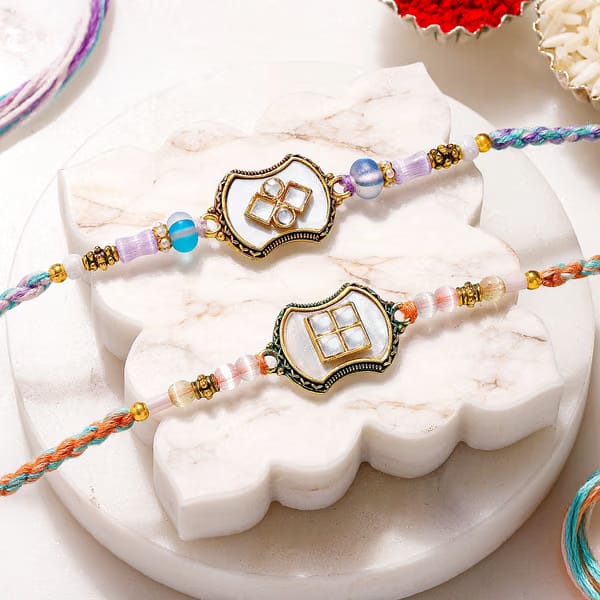 Elegant Kundan with Mother of Pearl Rakhi (Set of 2) IGP sale