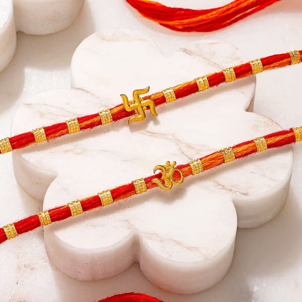 Swastika and Om Gold-Toned Rakhi (Set of 2) IGP sale
