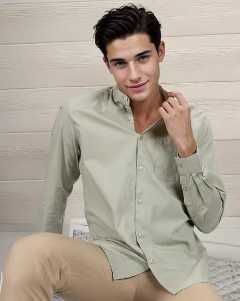 The Indian Garage Co Men Cotton Slim Fit Shirt Green