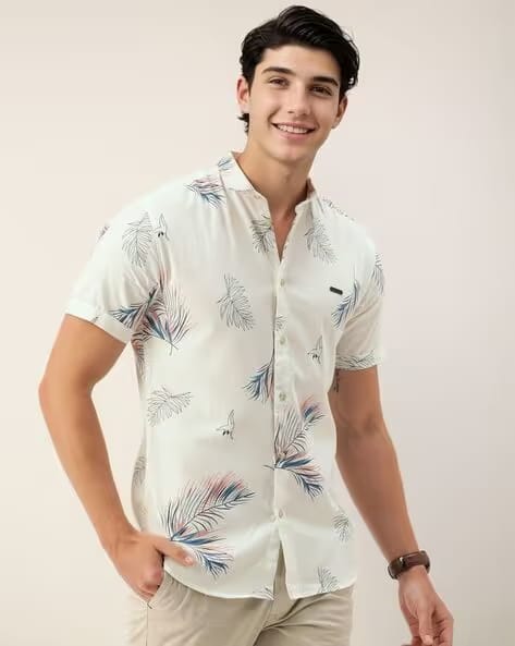 The Indian Garage Co Men Printed Slim Fit Shirt White