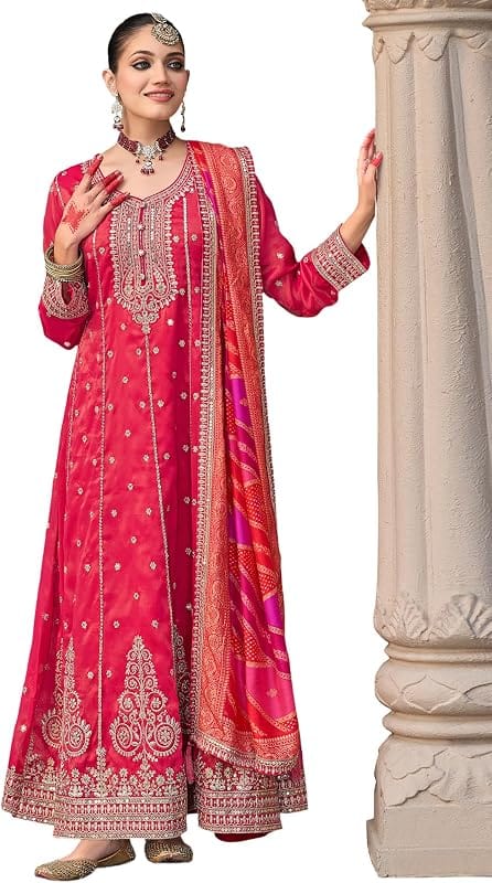 Indo Era Red Embroidered Anarkali Kurta
