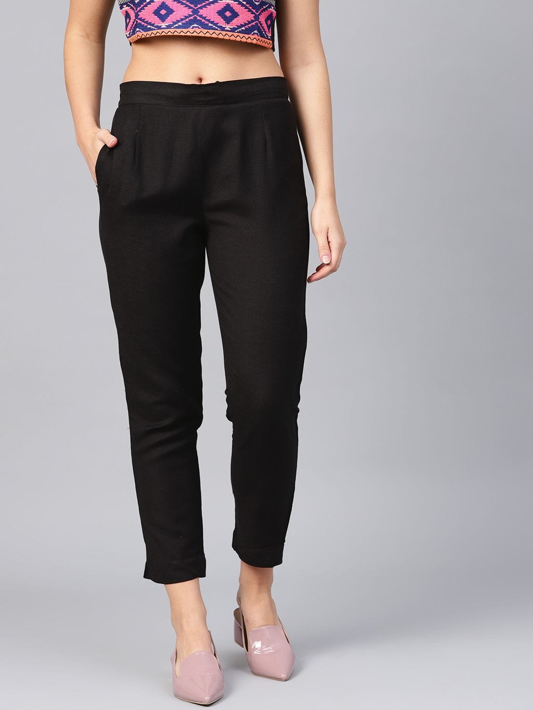 Juniper Women Black Rayon Slim-Fit Pants