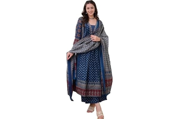 KLOSIA Women's Rayon Printed Anarkali Kurta Set Amazon sale