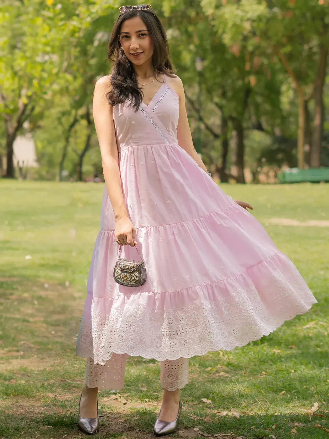 Gerua Pink Self Design Anarkali Kurta With Trousers Libas sale