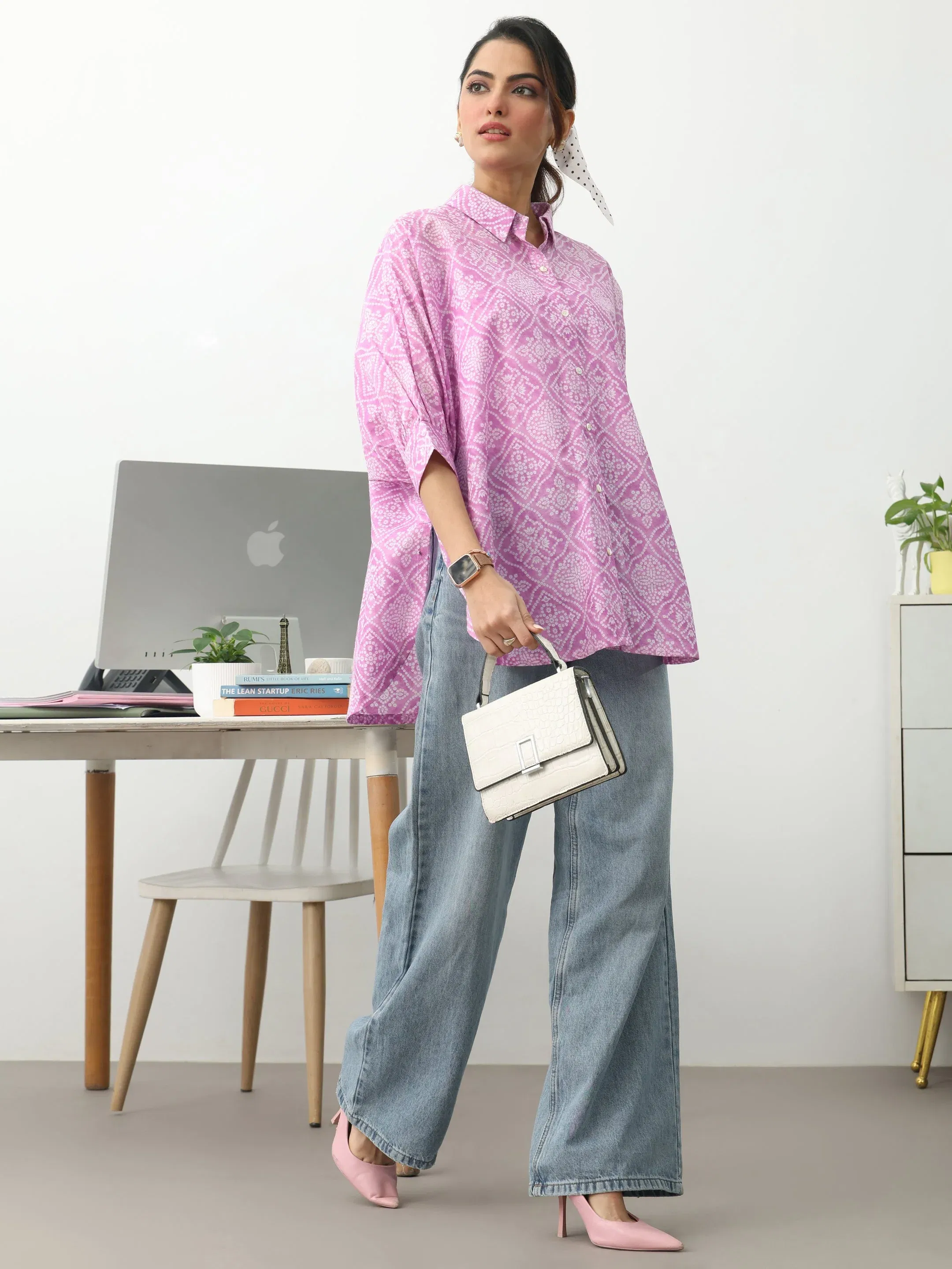 Libas Pink Ethnic Motifs Printed Cotton Shirt Libas sale