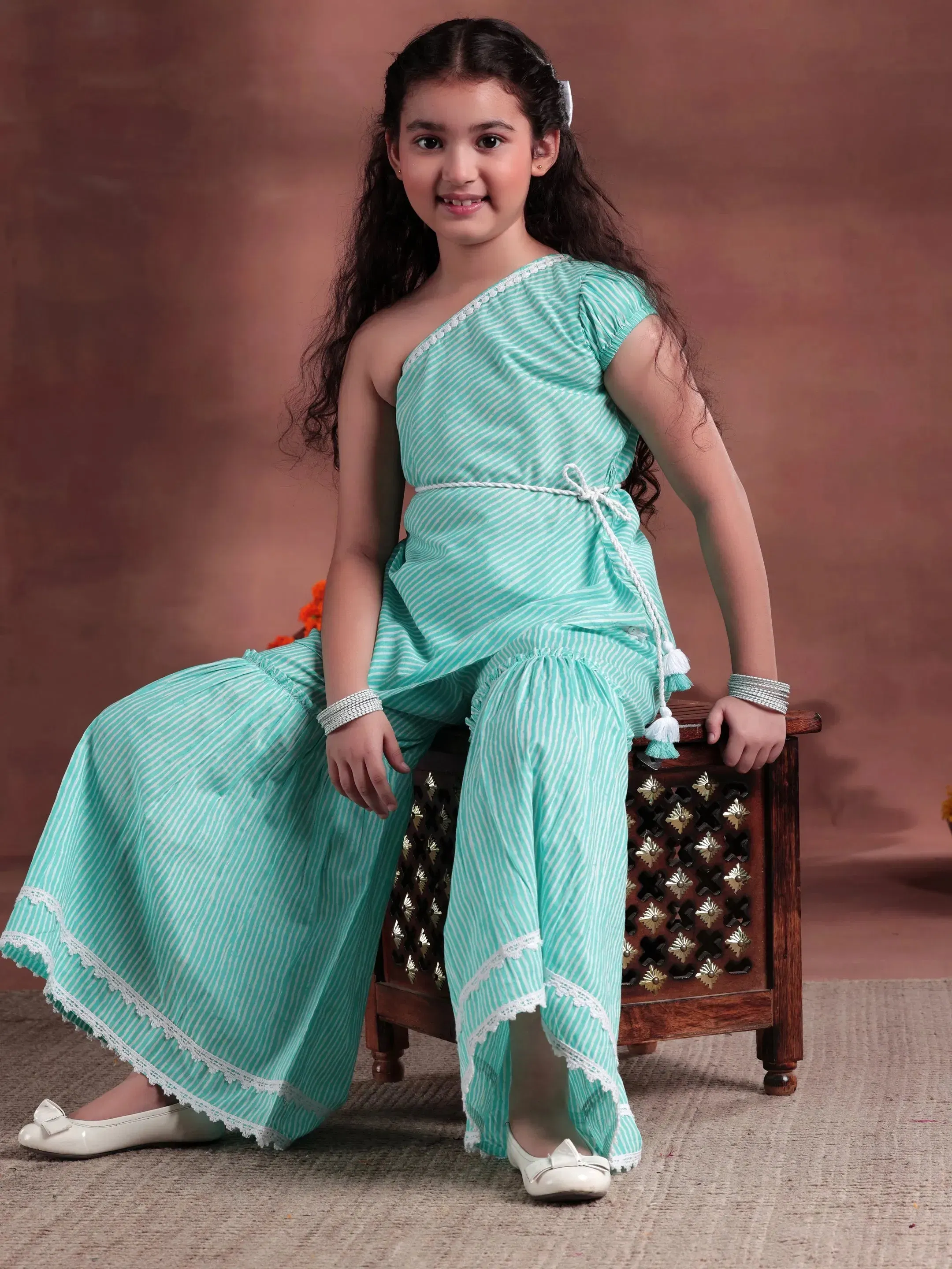 Libas Kids Blue Striped Cotton A-Line Top With Sharara Libas sale