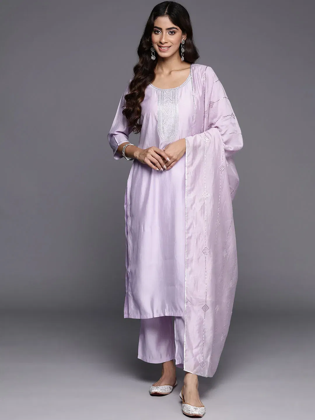 Gerua By Libas Lavender Yoke Design Silk Blend Straight Suit With Dupatta Libas sale