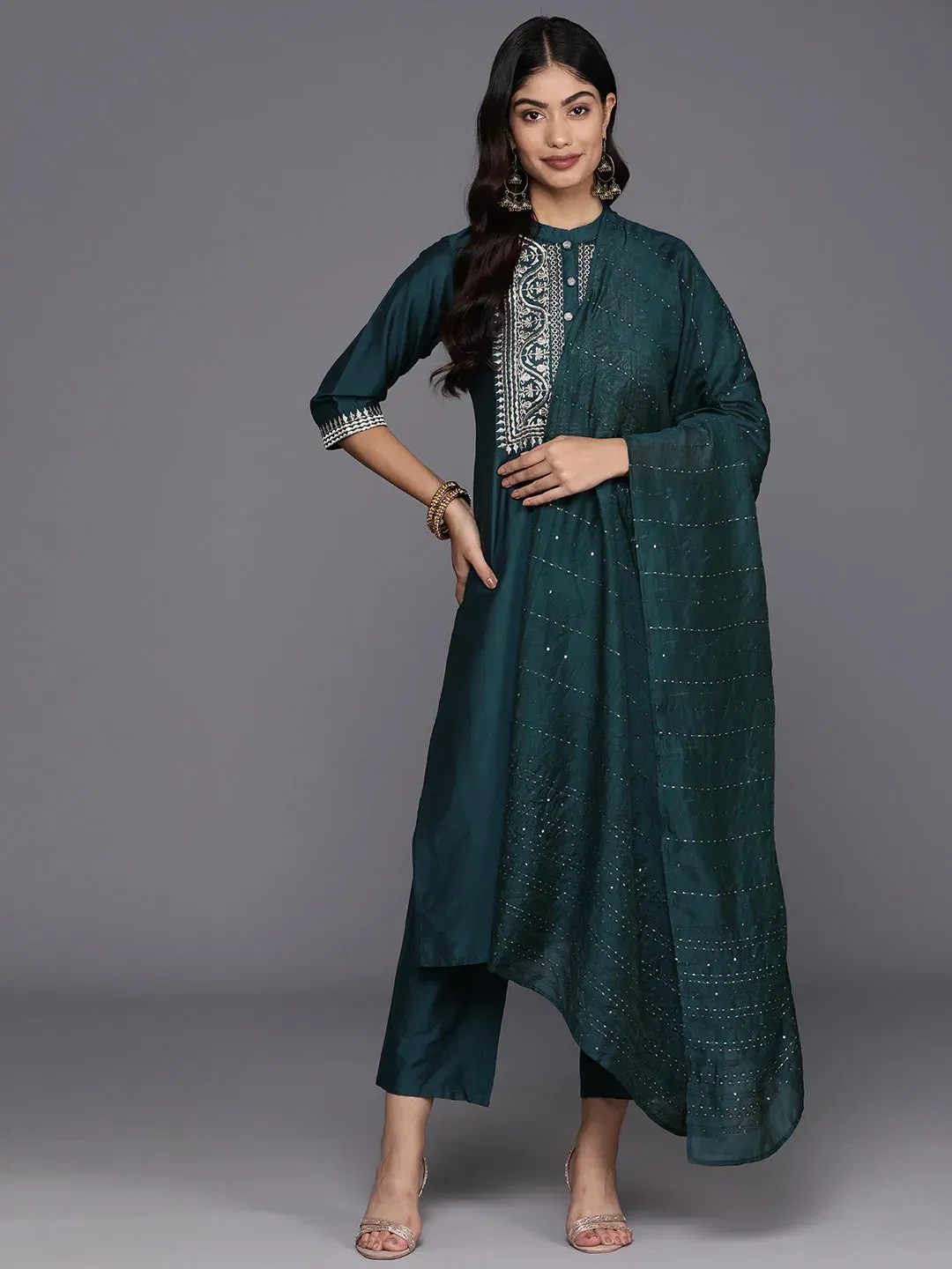 Gerua By Libas Blue Yoke Design Silk Blend Straight Suit With Dupatta Libas sale