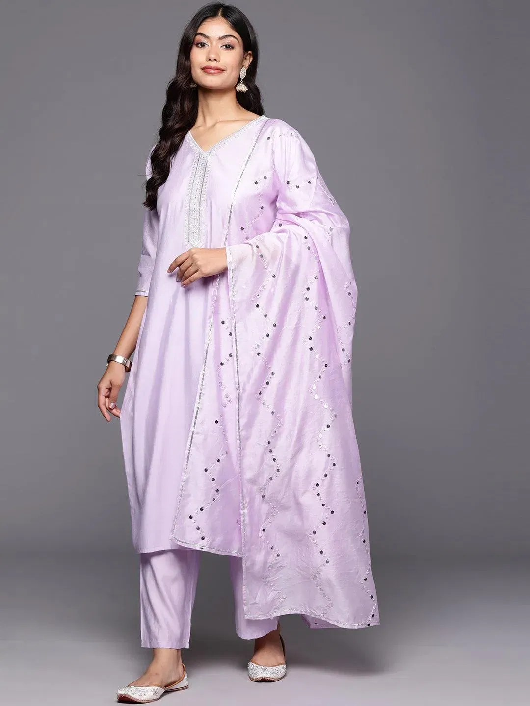 Gerua By Libas Lavender Yoke Design Silk Blend Straight Suit With Dupatta Libas sale