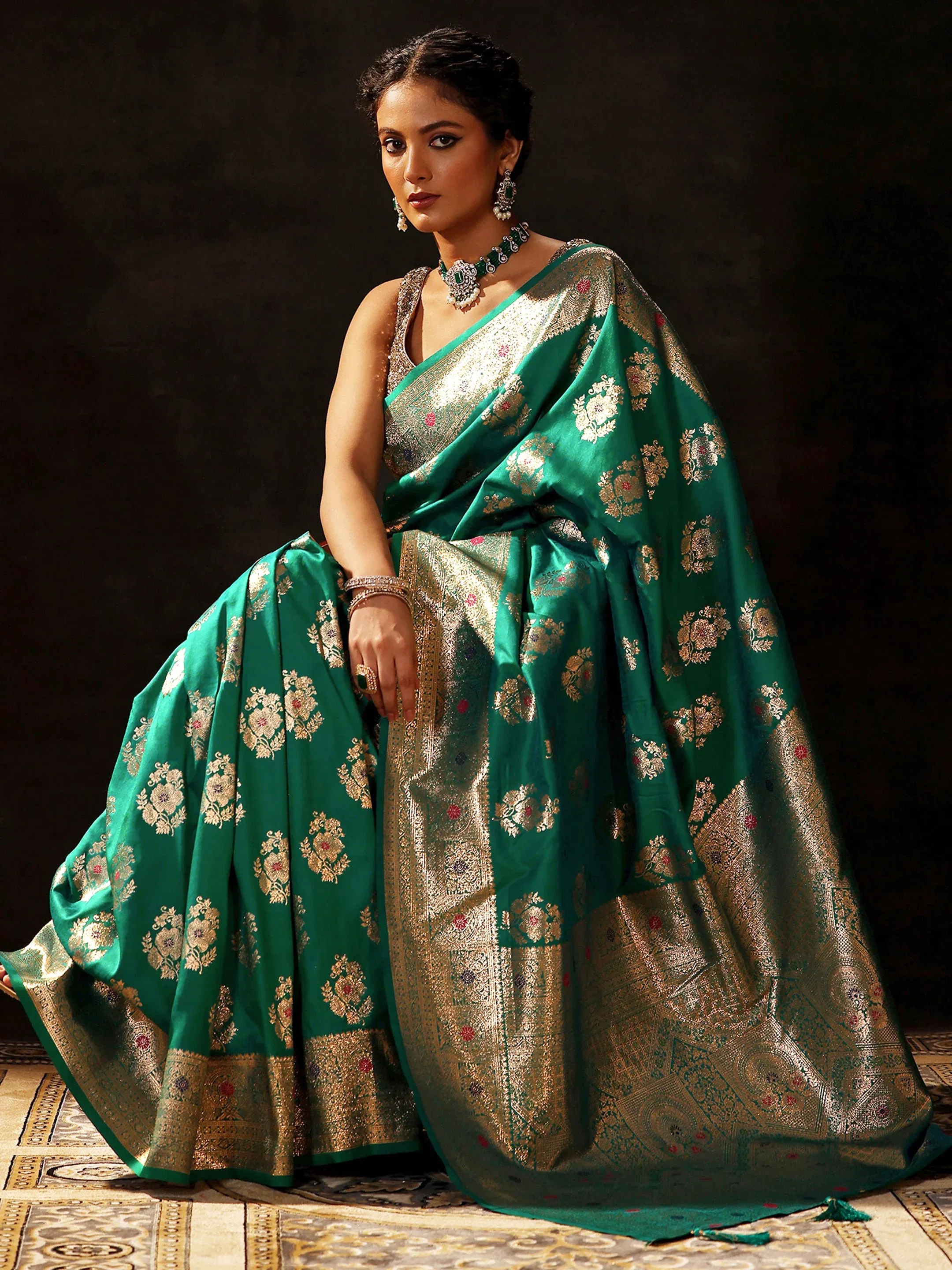 Libas Green Woven Design Silk Blend Saree Libas sale