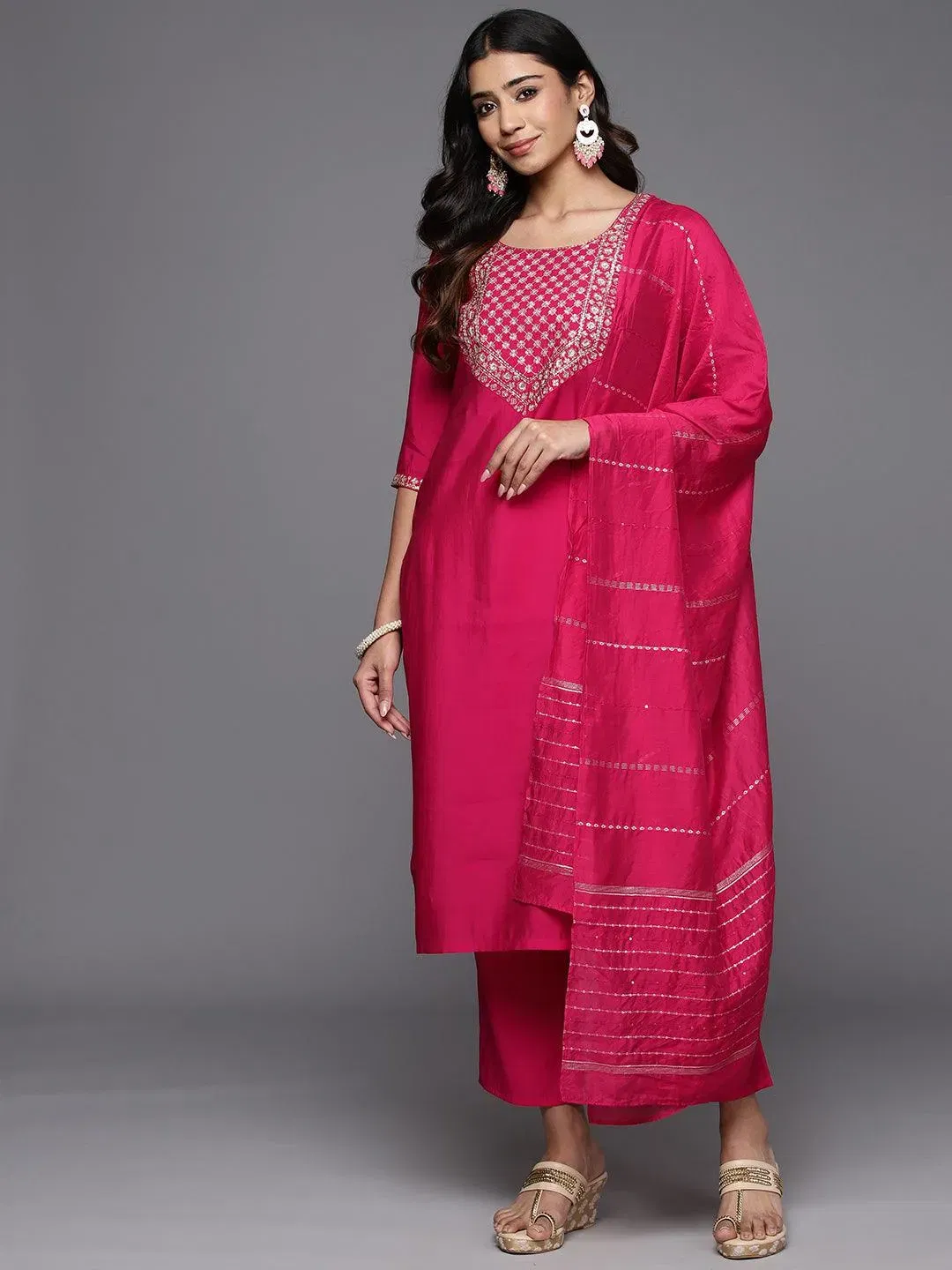 Gerua Pink Yoke Design Silk Blend Straight Suit With Dupatta Libas sale