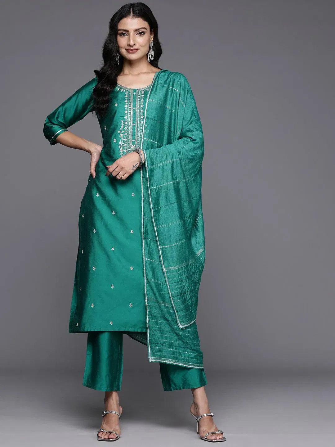 Gerua Green Yoke Design Silk Blend Straight Suit With Dupatta Libas sale