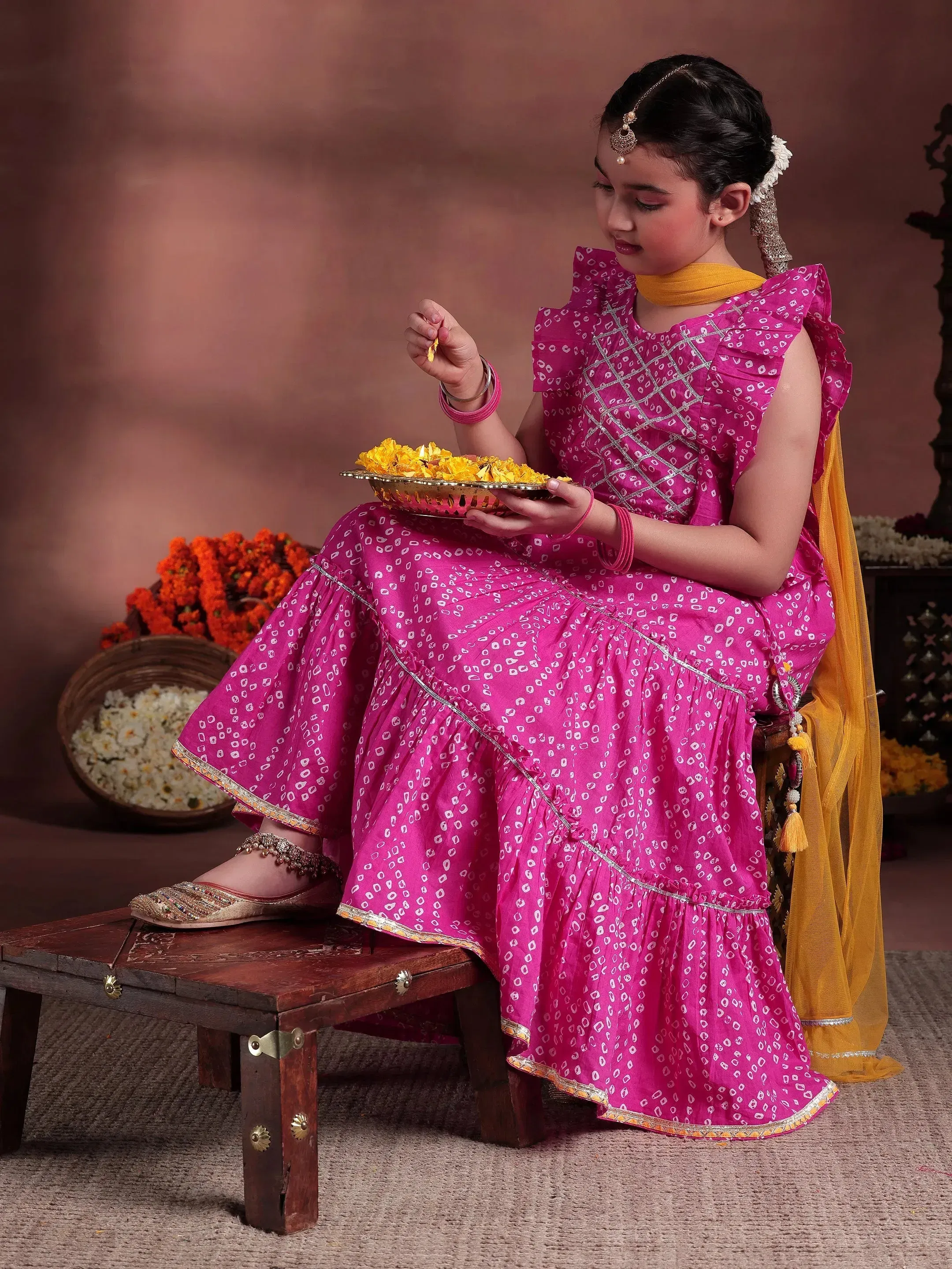 Kids Pink Printed Cotton Ready to Wear Lehenga Choli Libas sale