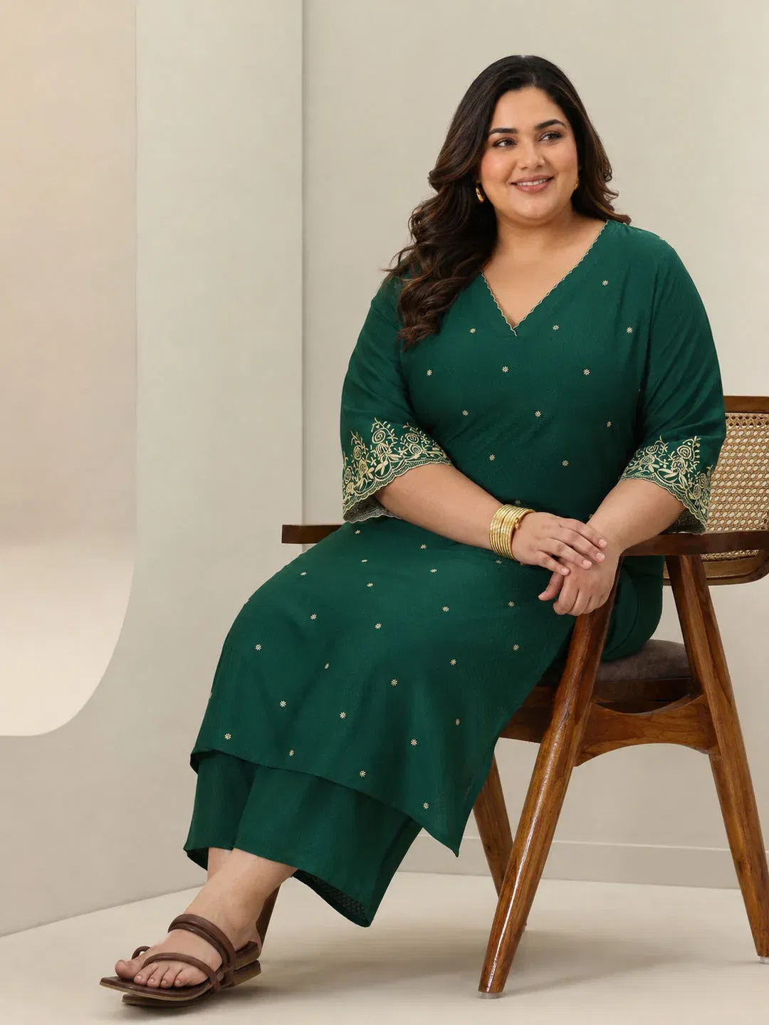 Plus Size Green Self Design Rayon Straight Kurta Set Libas sale