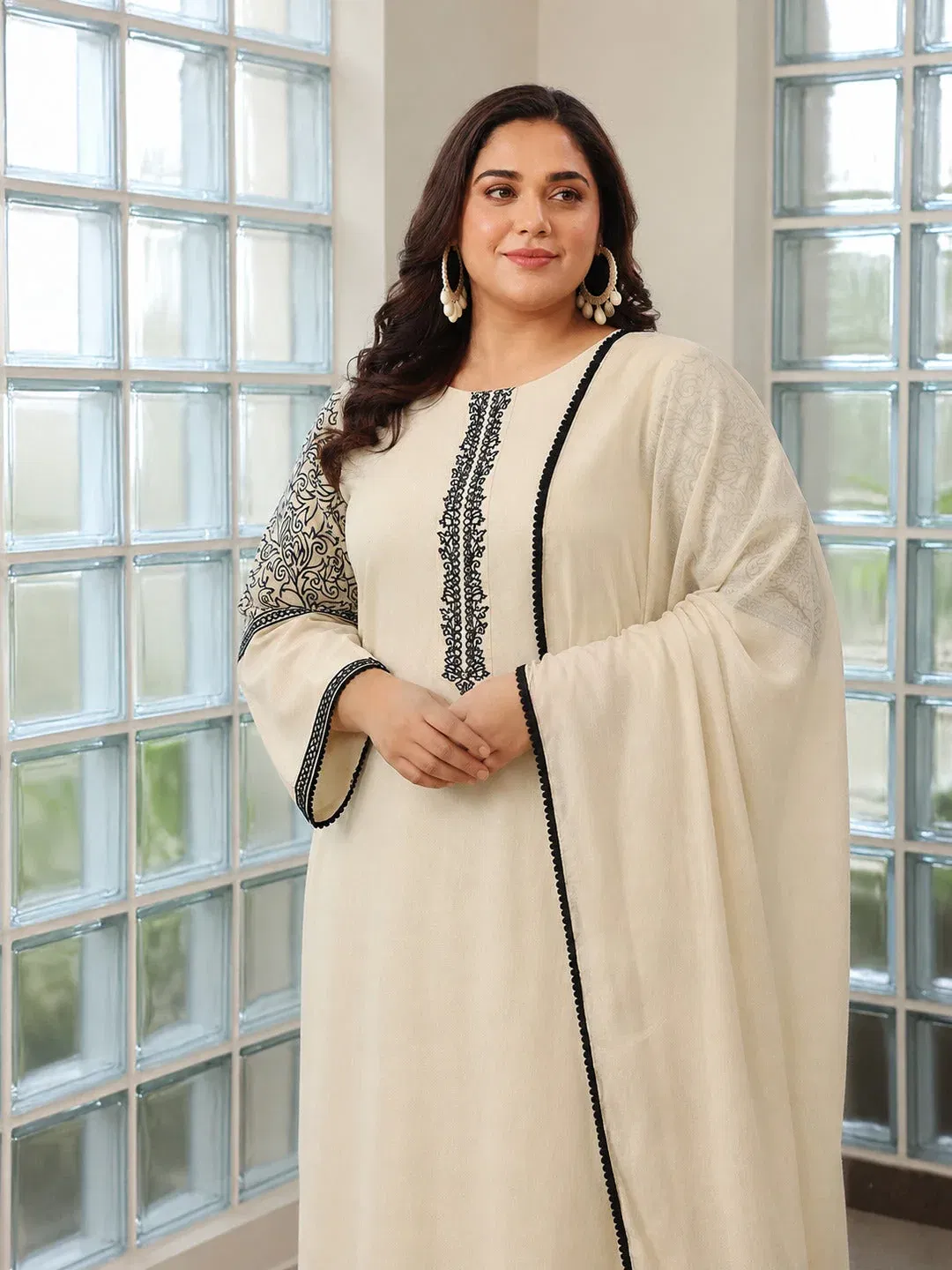 Plus Size Beige Solid Cotton Blend Straight Suit With Dupatta Libas sale