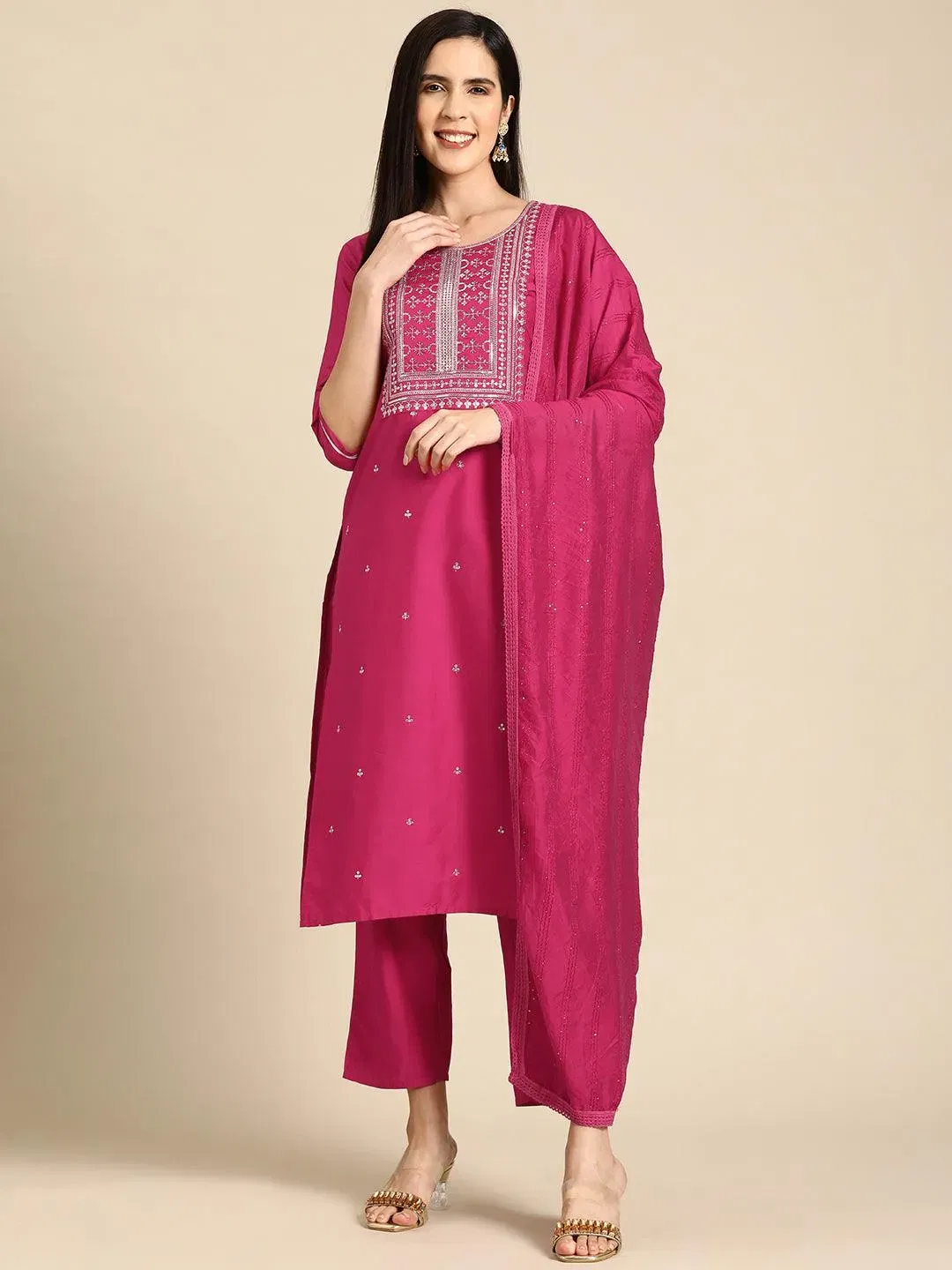 Gerua Pink Yoke Design Silk Blend Straight Suit With Dupatta Libas sale