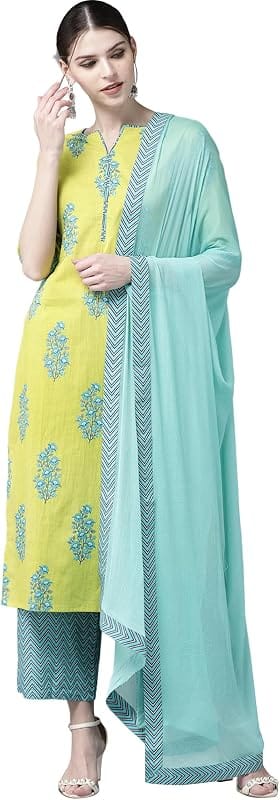 Libas Cotton Kurta Set for Women in Green