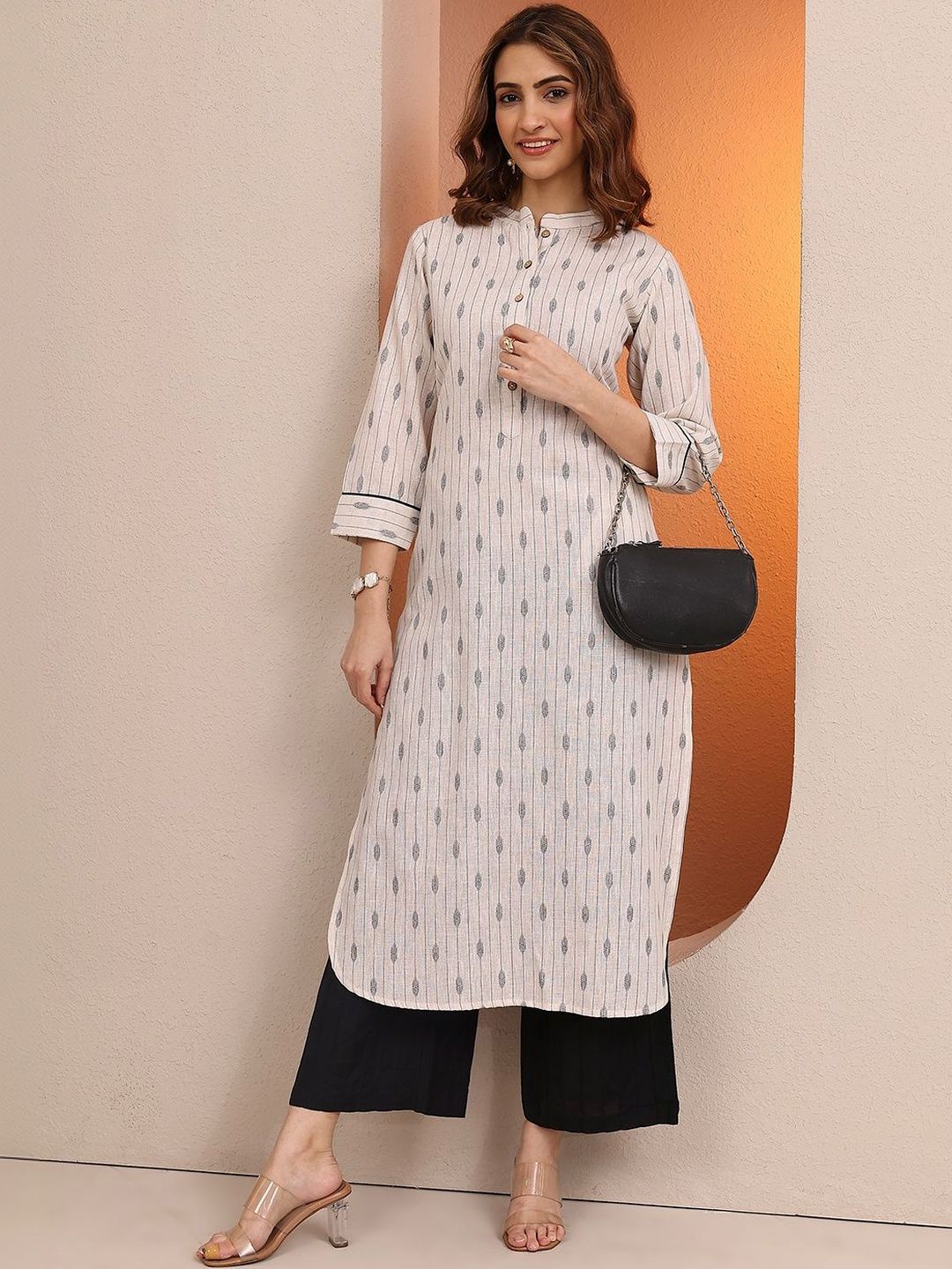 Libas Women Off White Printed Straight Kurta Myntra sale