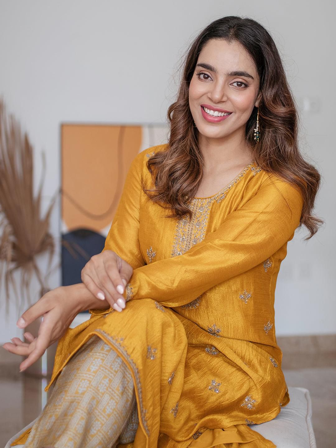 Libas Women Yellow Floral Motifs Sequins Work Kurta Myntra sale
