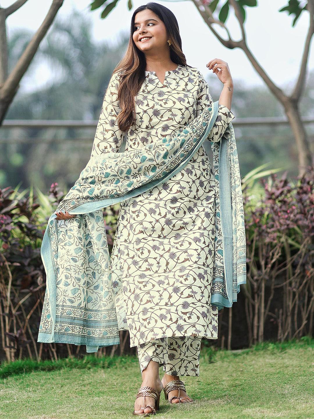 Libas Floral Vine Pure Cotton Kurta Set Myntra sale