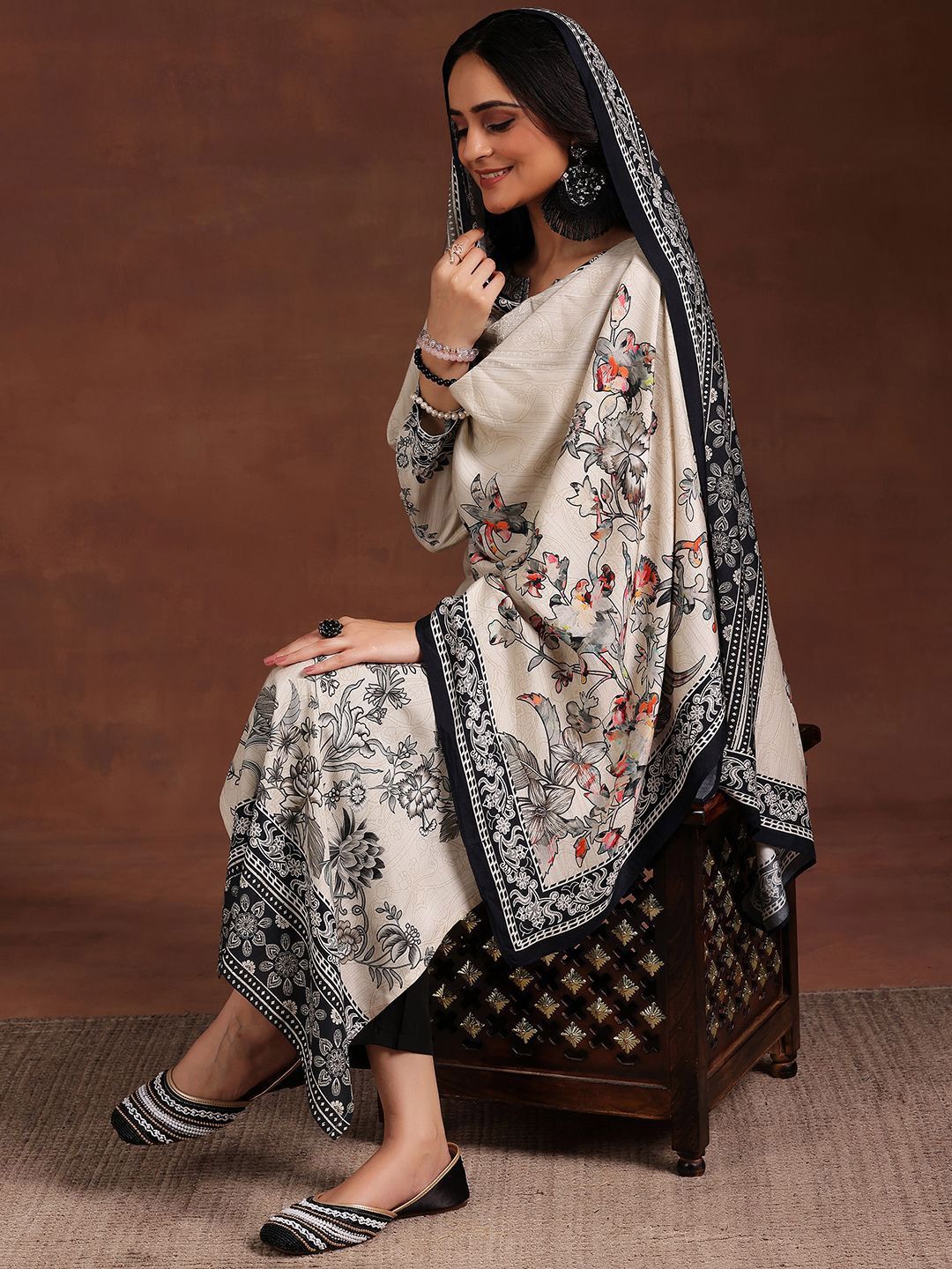 Libas Women Floral Printed Kurta with Trousers & Dupatta Myntra sale