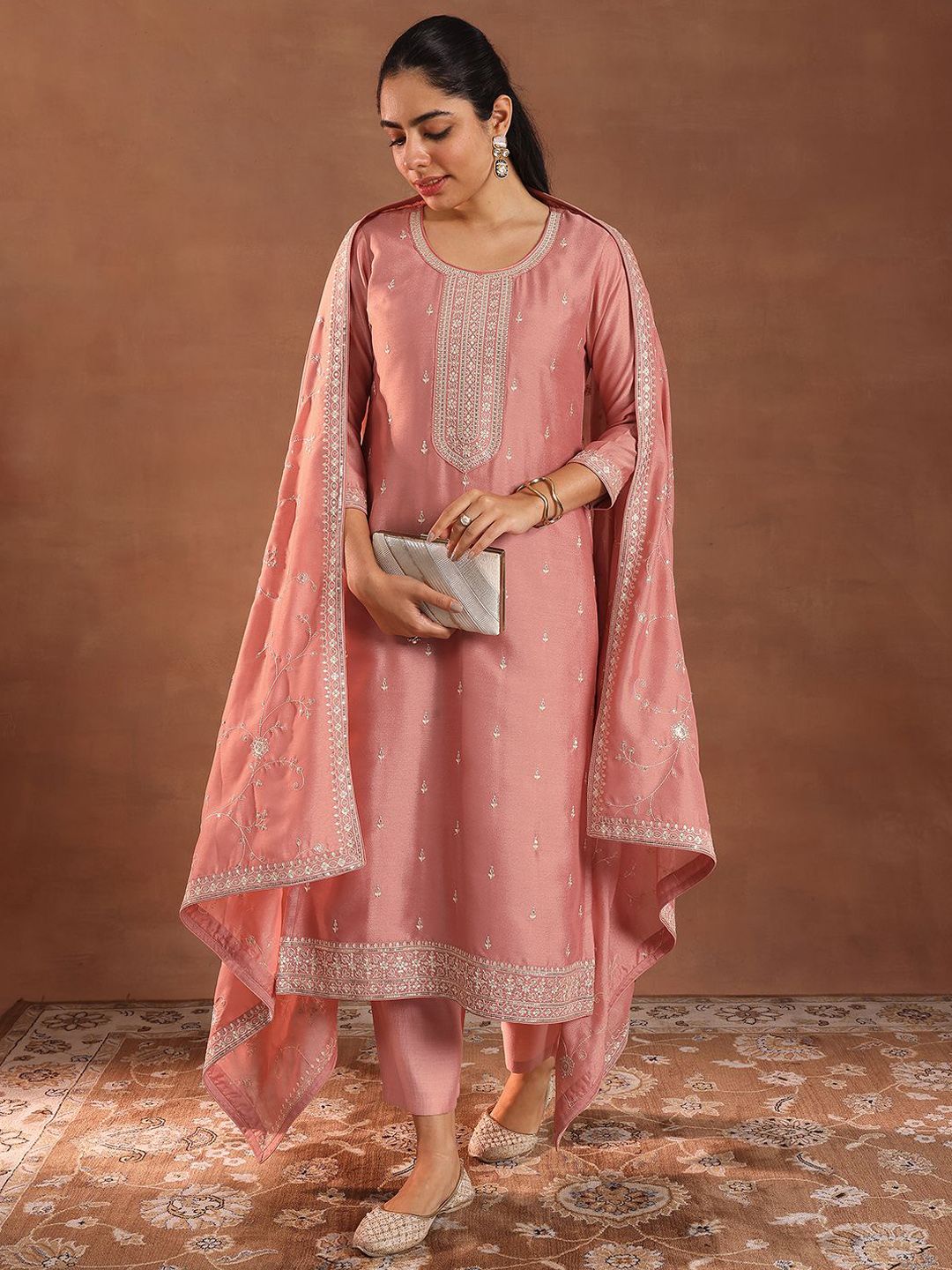 Libas Women Ethnic Motifs Embroidered Regular Sequinned Kurta & Trousers With Dupatta Myntra sale