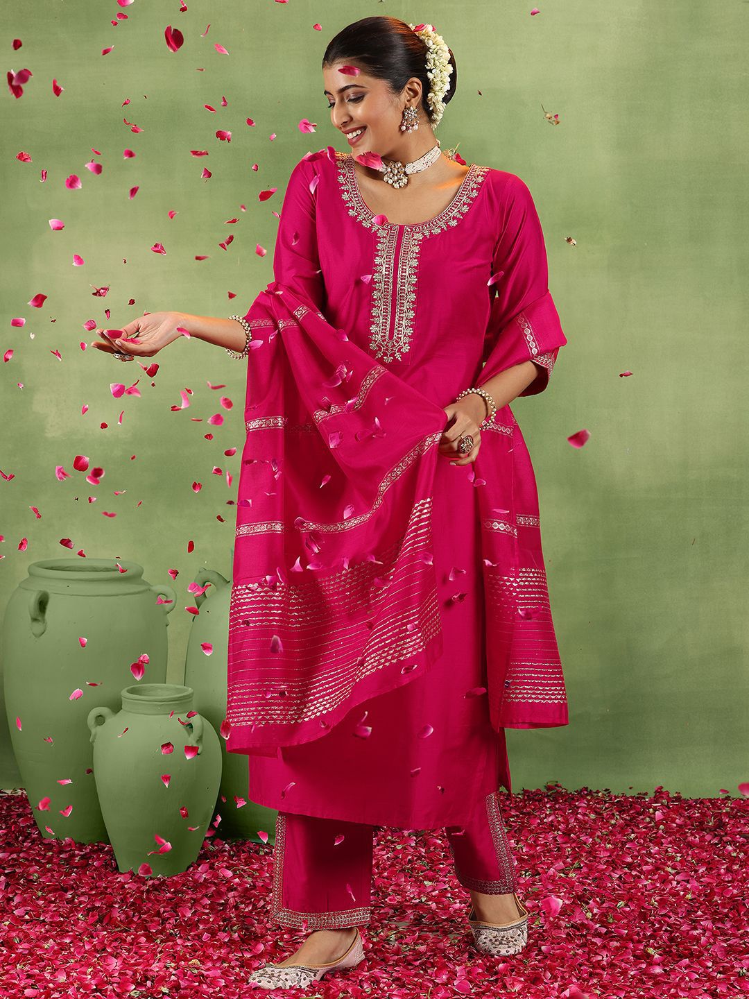 Gerua By Libas Women Ethnic Motifs Yoke Design Regular Kurta with Trousers & With Dupatta Myntra sale
