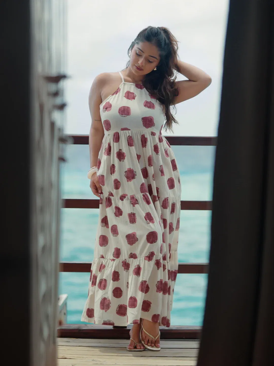 Off-White Printed Cotton One-Piece Tiered Dress Libas sale