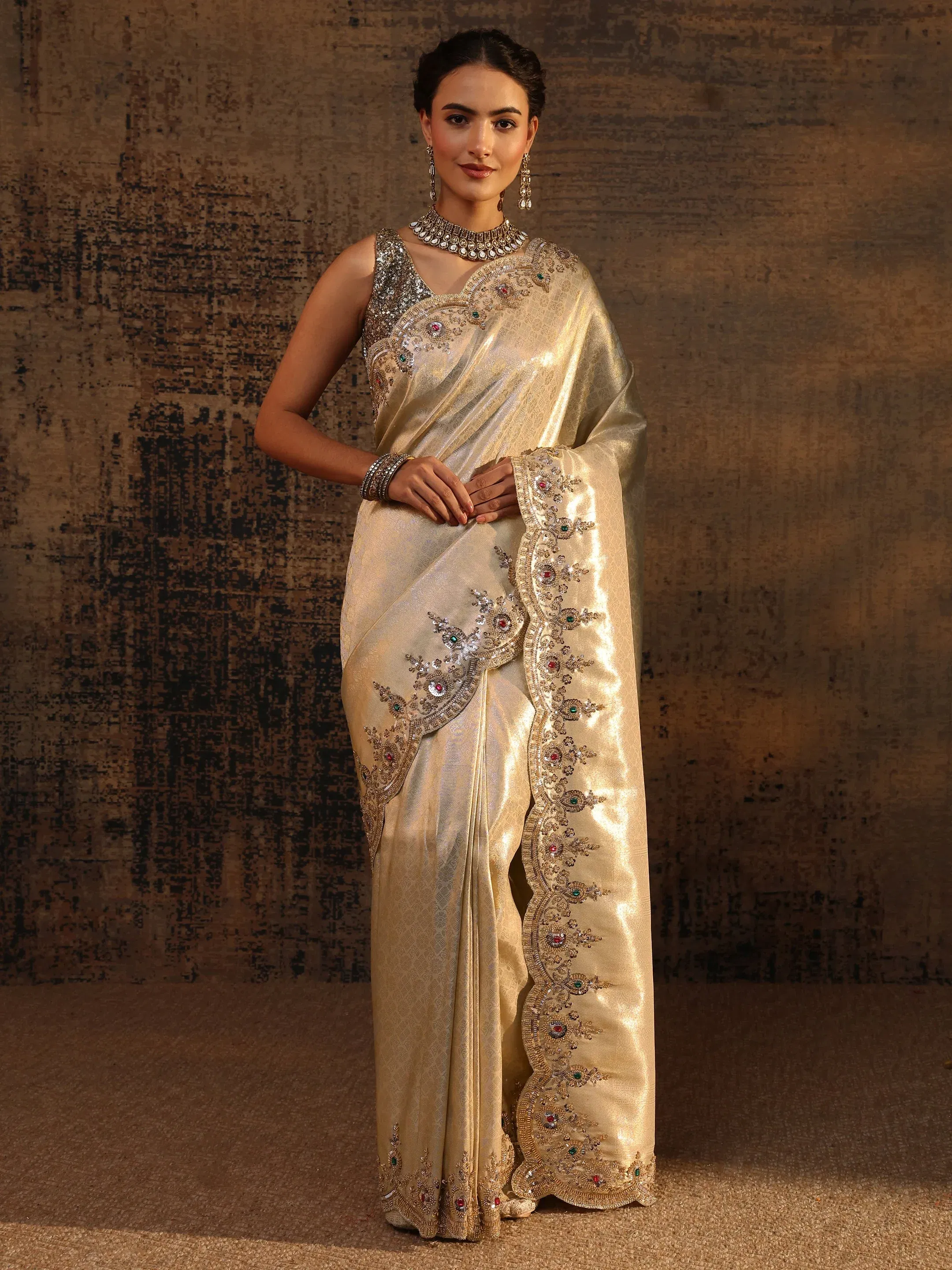 Libas Art Gold Woven Silk Blend Saree Libas sale