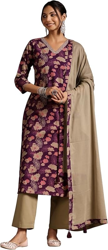 Libas Printed Cotton Straight Kurta Set with Dupatta