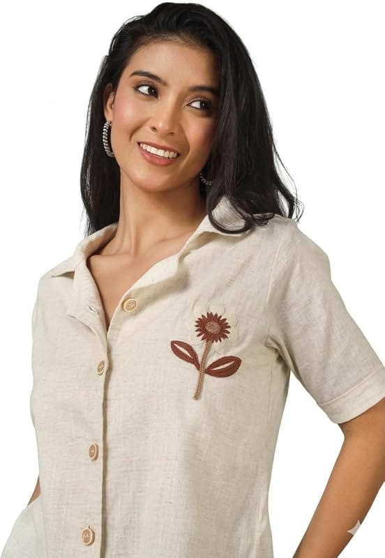 Uniqlo Linen Blend Short Sleeve Blouse — Women