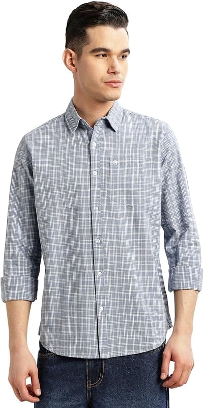Linen Rich Spread Collar Check Shirt Full Sleeve from Marks and Spencer